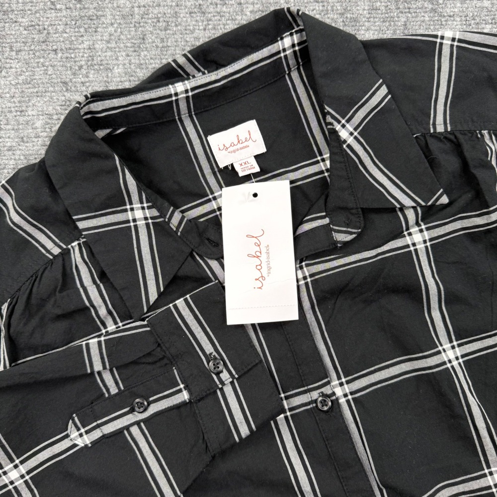 Isabel by Ingrid & Isabel Womens Black White Plaid Button Up Shirt Plus Size XXL